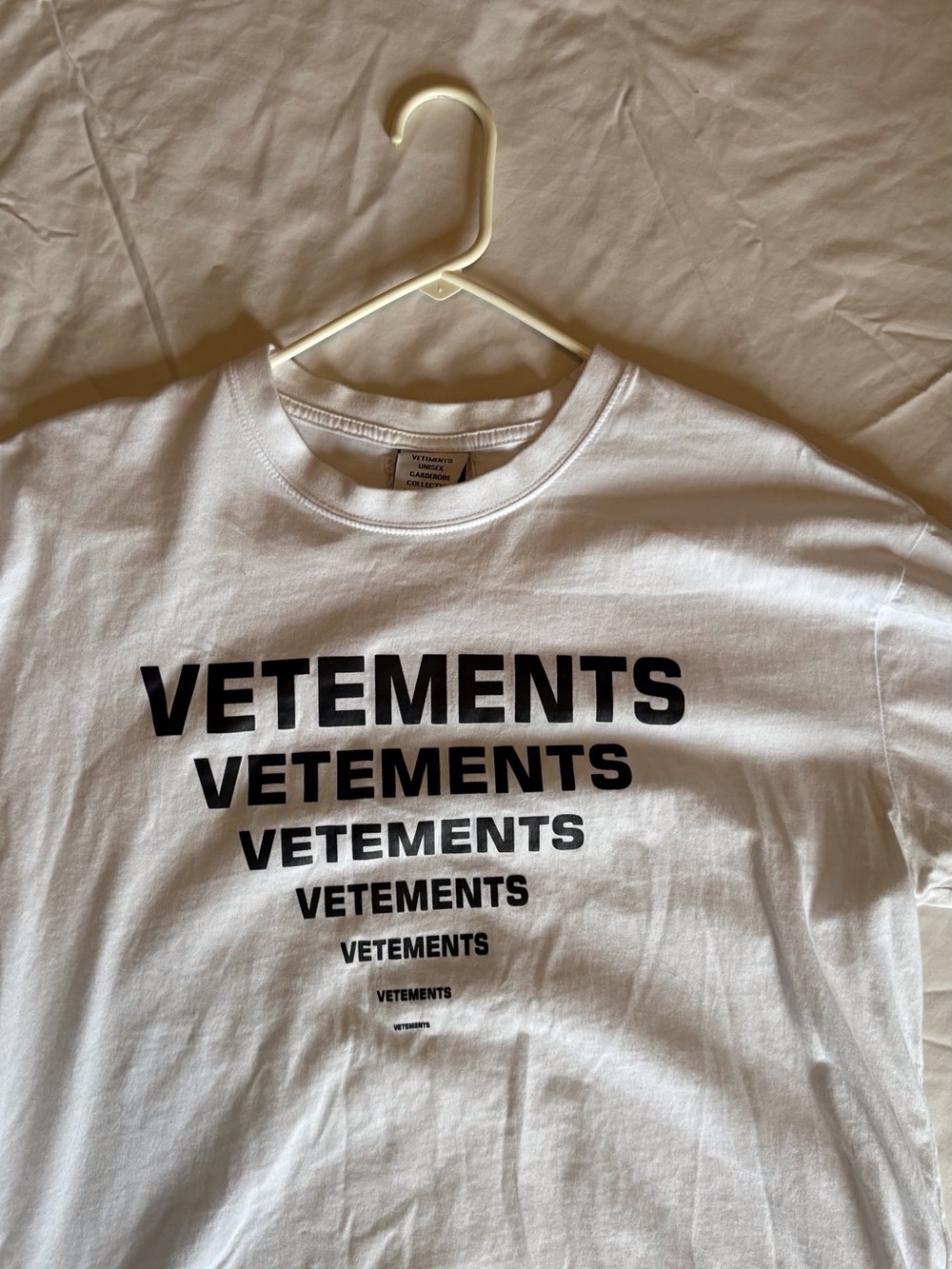 Vetements White T-Shirt with Black Stacked Logo